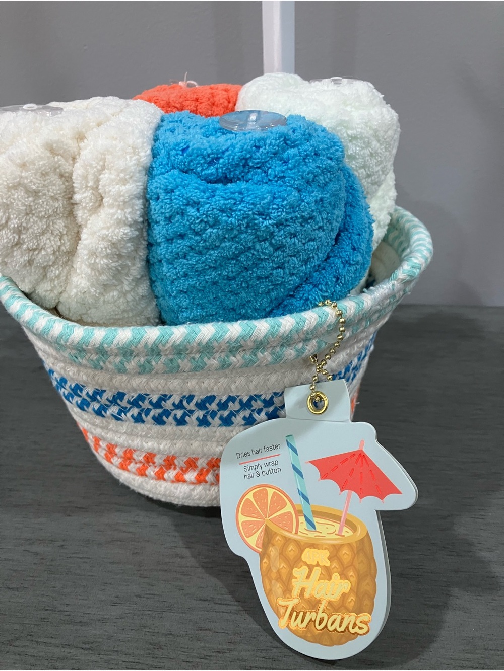 Plush Turban Hair Wraps - Blue, White, Coral
